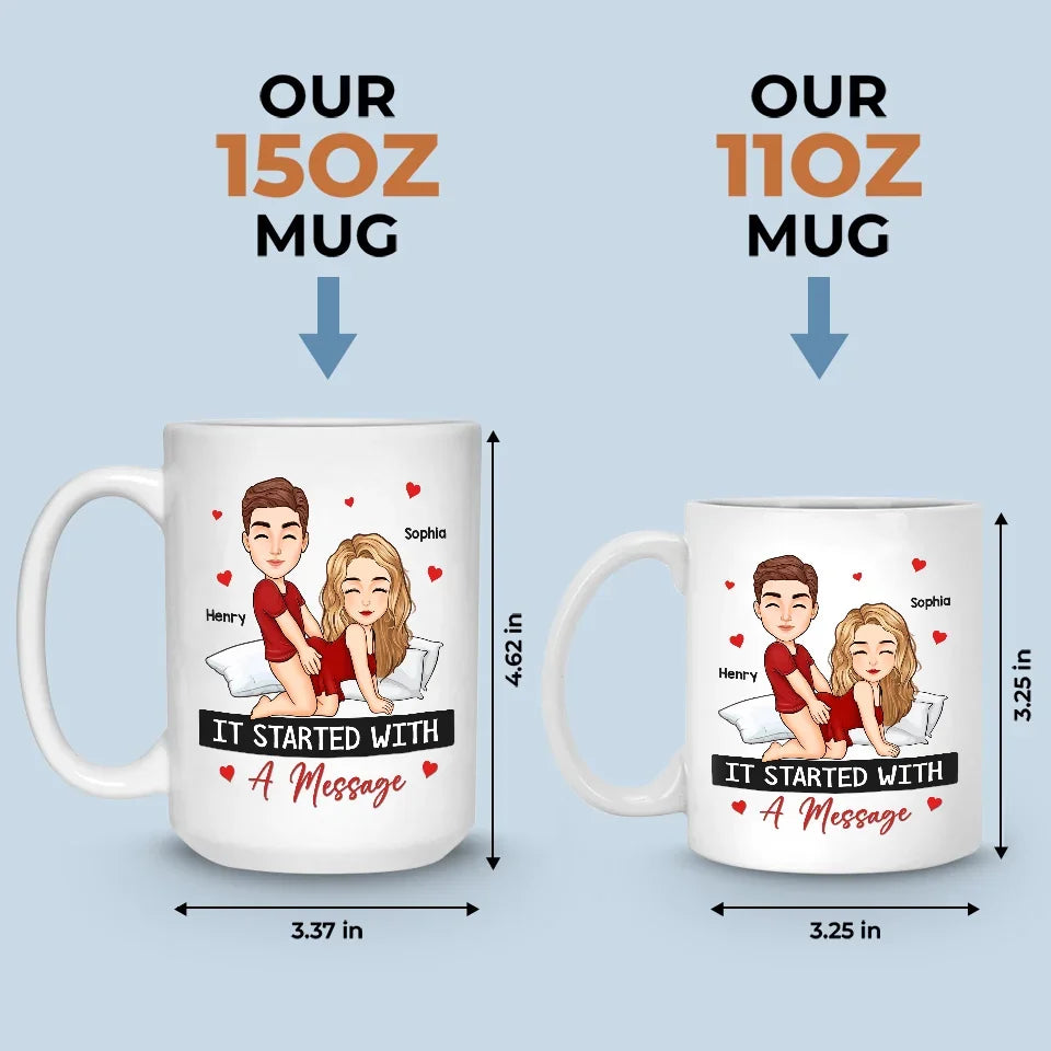 It Started With A Message - Couple Personalized Custom Mug - Christmas Gift For Husband Wife, Anniversary