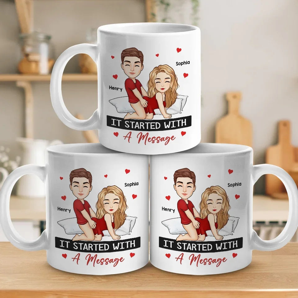 It Started With A Message - Couple Personalized Custom Mug - Christmas Gift For Husband Wife, Anniversary