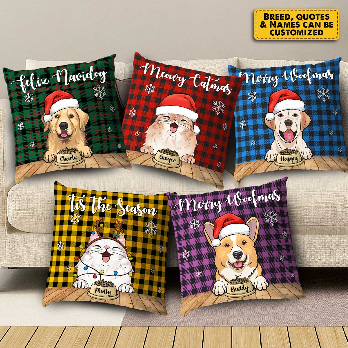 Meowy Catmas - Merry Woofmas - Personalized Pillow