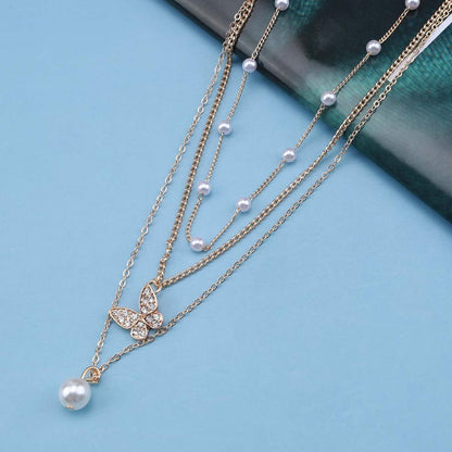Vintage Layered Pearl Pendant Necklace